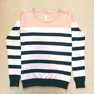 SAO PAULO KNIT SWEATER NAVY BLUE WHITE STRIPED PINK BOHO LONG SLEEVES MEDIUM